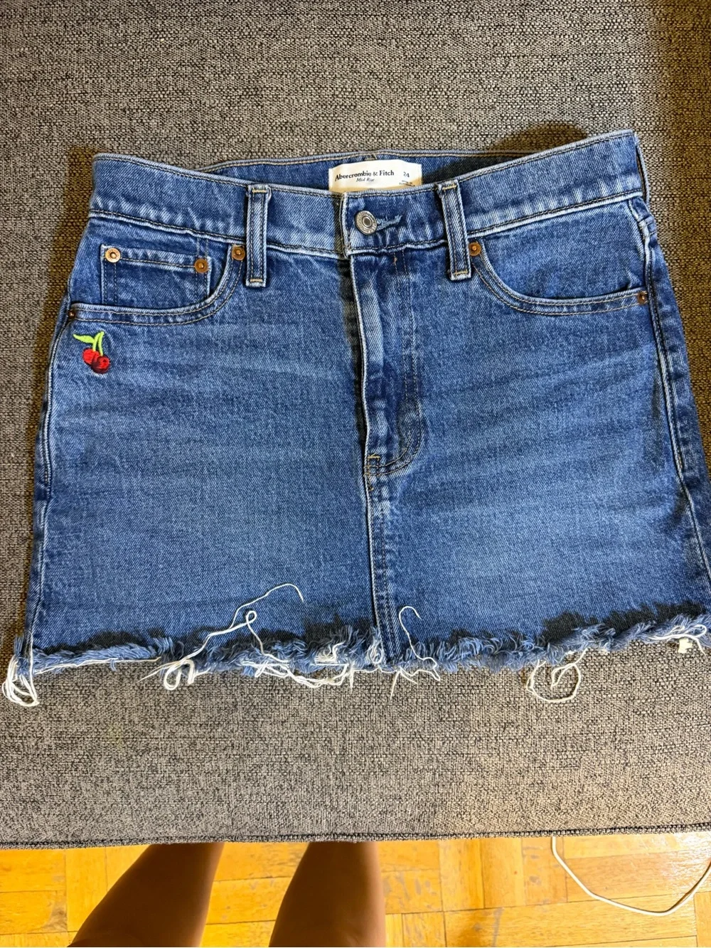 Abercrombie & Fitch Blue Denim Mini Skirt with Cherry Embroidery